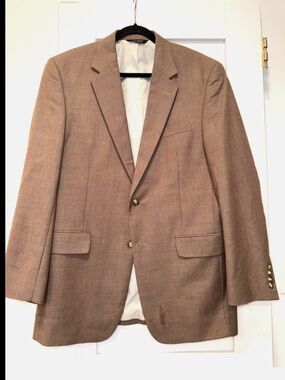 Jos A Bank Wool Cotton Blazer Sport Coat Camel Brown Houndstooth 42L